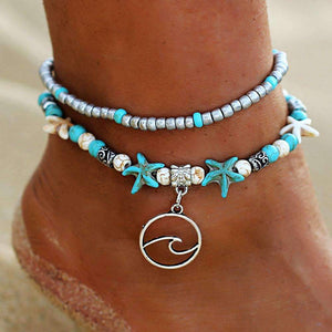 Ocean Essence Double Layer Anklet Anklet Ellie Sage Tidal Wave Pendant 